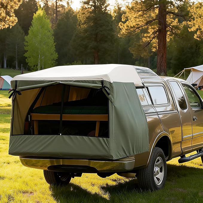 Full-Size Truck Bed Tent,Outdoor 600D Waterproof Truck Tent Compatible with Fits Ford F-150,Chevy Silverado,Toyota Tundra,Tacoma (2005+),Tailgates 58",Designed for Full-Size Trucks with Caps