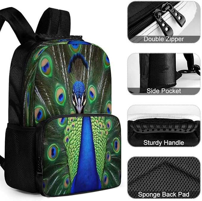 Lightweight Daypack for Camping Business Walking Cycling, Large Capacity Anti-Theft Multipurpose Bookbag, Peacock Feather Gym Outdoor Hiking Backpack