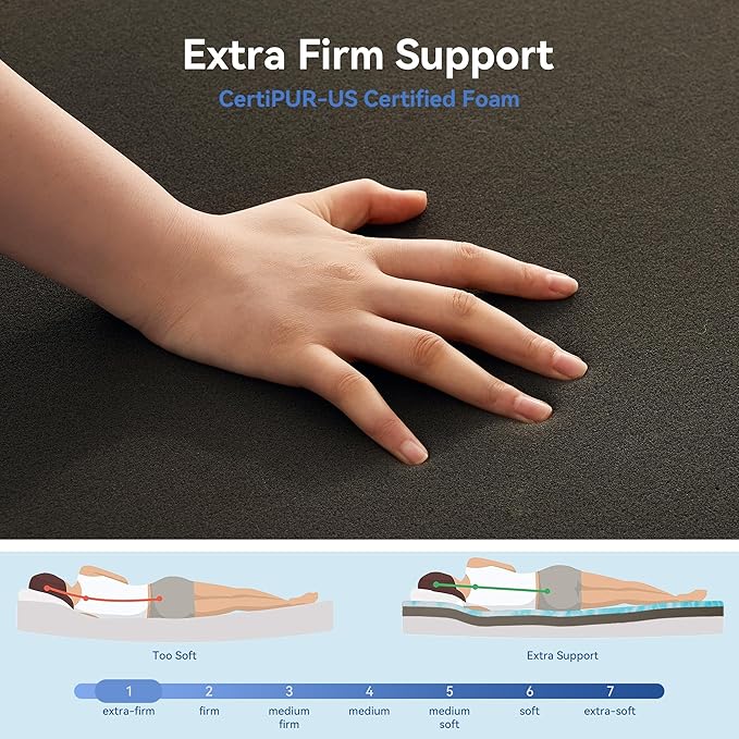 Extra Firm Mattress Topper California King Size 3 Inch, Pain Relieving Foam Bed Topper for Extra Support, Gel Memory Foam&High-Density Foam Mattress Pad, CertiPUR-US Certified