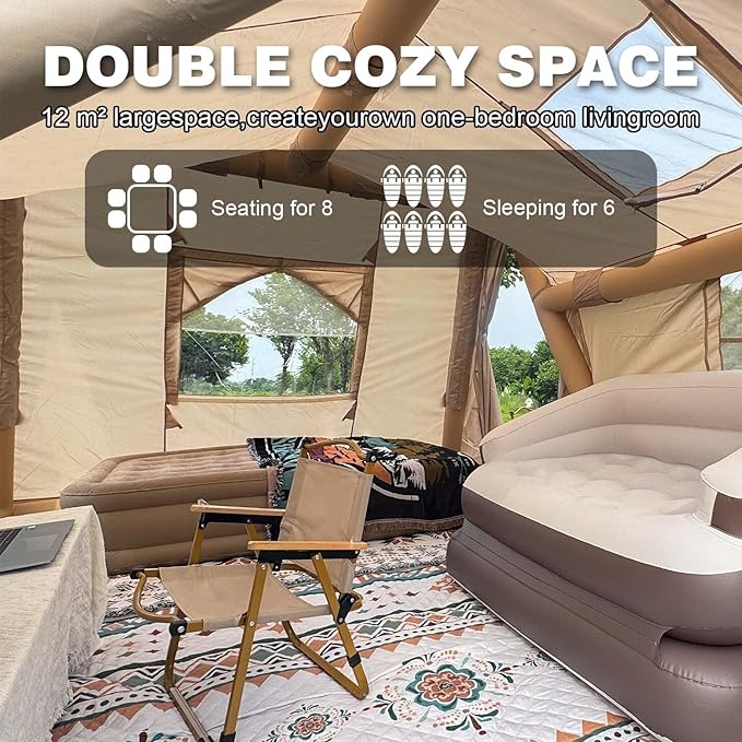 Inflatable Tents for Camping 8-10 Person, Luxury Inflatable Tent House with Stove Jack, Waterproof Portable Inflatable Camping Tent with Rainfly