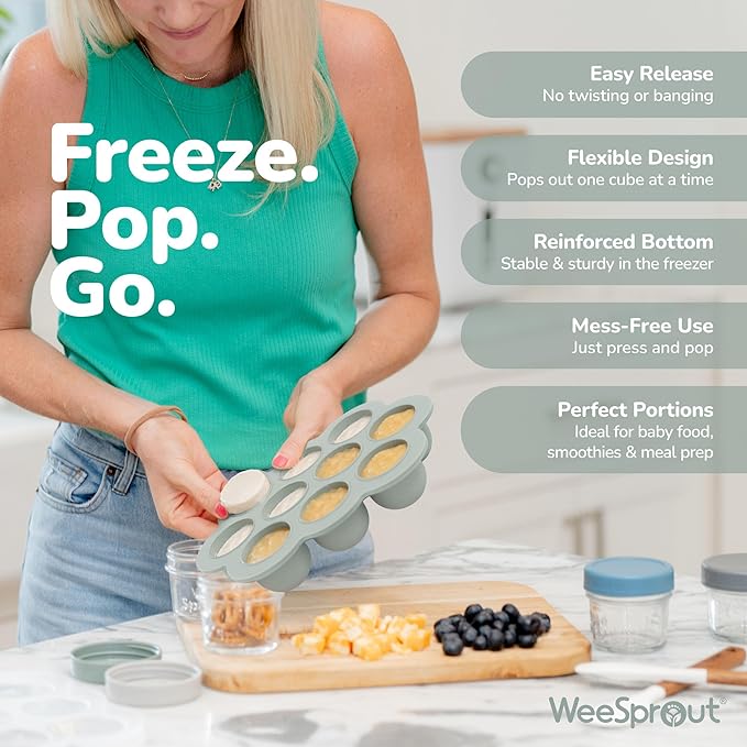 WeeSprout Silicone Freezer Tray with Clip on Lid Perfect Food Storage Container for Homemade Baby Food, Vegetable, Fruit Purees, and Breast Milk (Bright Blue, Ten 1.5 Ounce Sections)