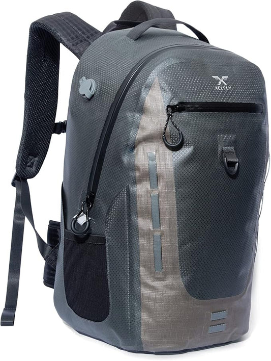 Submersipack Waterproof Backpack - Submersible, Inflatable, Floating TPU Coated Durable Nylon Dry Bag with Airtight Zipper for Kayak, Fishing, Boating, Hiking, Paddle Board (Gray Stone, 25L)
