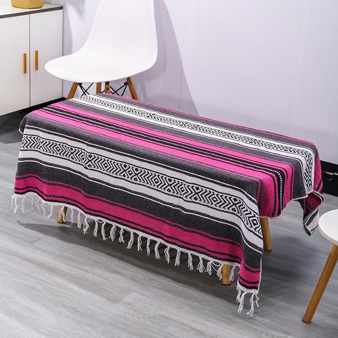 Airooglee 69" L x 51" W Large Mexican Blanket - Perfect as Yoga Blanket, Outdoor Blanket, Beach Blanket, Serape Blanket, Picnic Blanket, Camping Blanket, Woven Blanket, Boho Home Décor - Rose