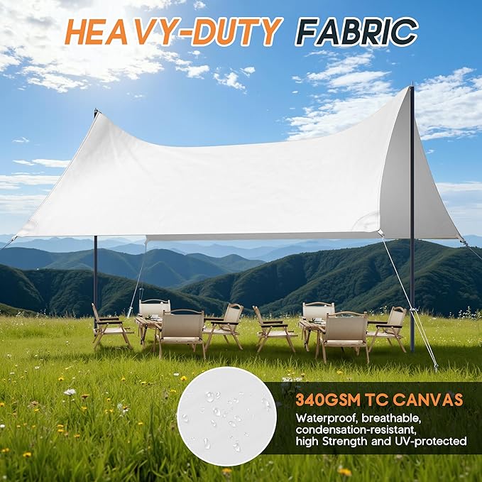SPECRAFT Canvas Bell Yurt Tents & Inflatable Tent for Camping, Waterproof Glamping Tent with Stove Jack, Breathable Mesh, Snowproofing Spacious 4-Season Family Shelter for Outdoor, Camping, Parties