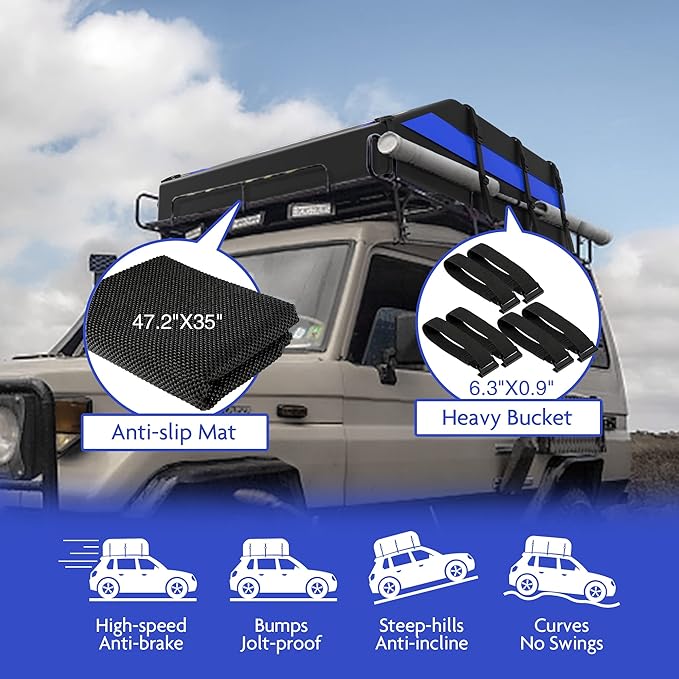 Rooftop Cargo Carrier Roof Bag,100% Waterproof,15 Cubic Feet for All Vehicle with/Without Rack,Includes Anti-Slip Mat+10 Straps+6 Door Hooks+6 Extension Straps+Soft Roof Top Luggage Lock