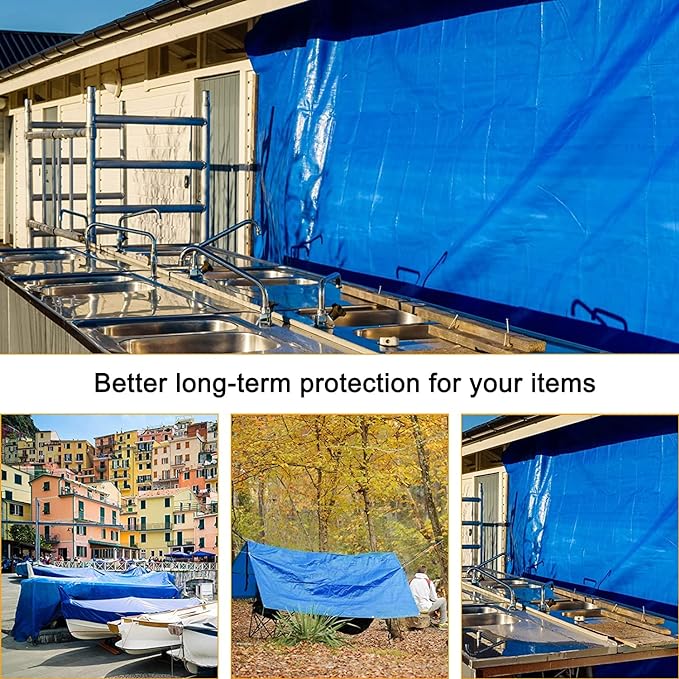Blue Tarp, Tarps Heavy Duty Waterproof 12x30, Waterproof Plastic Poly 16 Mil Thick Tarpaulin with Metal Grommets Every 19.5 Inches - Emergency Rain Shelter, Outdoor Cover, and Camping Use