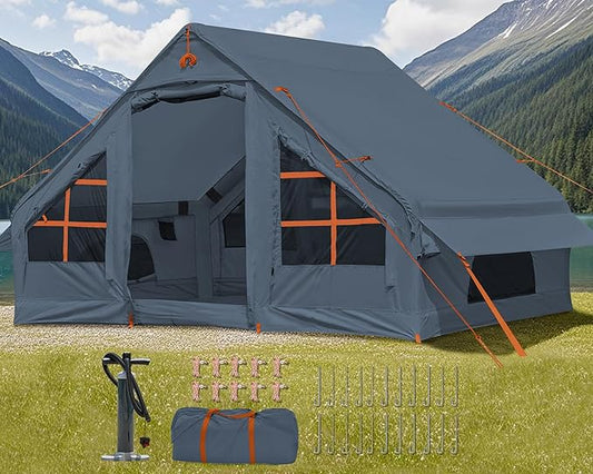 Inflatable Camping Tent,2/4/6/8 Person Glamping Inflatable Tents with Awning, Quick Setup Blow Up Tents with Pump, Waterproof Oxford Inflatable House for Camping, Air Glamping Hot Tents for Adult