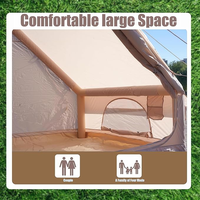Inflatable Camping Tent with Pump, Glamping Tents for 4-6 Person, 4 Season Waterproof Glamping Tent with 12 Mesh Windows, Easy Setup for Family Outdoor Adventures