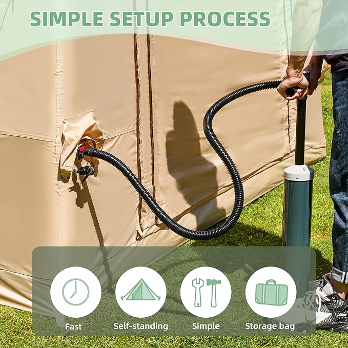 EROMMY 4/6/8/12 Person Inflatable Tent with Skylight, 4 Season Blow Up Tents with Hand Pump for Outdoor Camping & Hiking, Easy Set-up Windproof Sunproof Waterproof