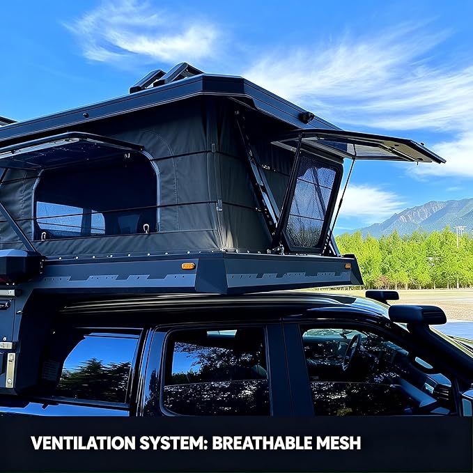 Hard Shell Truck Tent - Pop Up Overland Tent with Memory Foam Mattress for Full Size Pickups, 4 Season Waterproof Truck Bed Tent with Anti-Condensation Mat and LED Light Strip for Luxury Camping