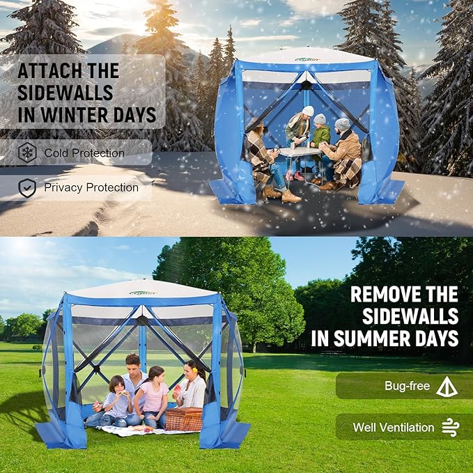 COBIZI 10x10 FT Pop up Gazebo, Popup Canopy tent, Screened In Gazebos with sidewalls, Waterproof Portable Outdoor Small Screen tents Sun Shelter,carpas para patio for Camping, Garden and Backyard,Blue