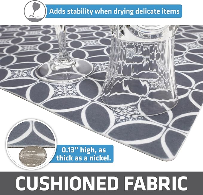 Drymate Premium Luxury Shelf & Drawer Liner, Thick Cushioned Fabric, Non-Adhesive, Absorbent, Waterproof, Slip-Resistant, Liners for Kitchen Cabinets, Cupboards (USA Made)(12”x59”)(2-Pack)(IndigoGrey)