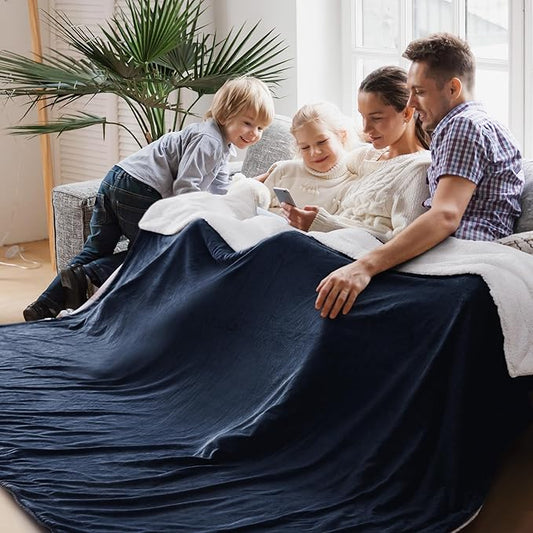 Bedsure GentleSoft Sherpa Fleece Oversized Cal King Blankets for Bed - Thick and Warm, Soft Fuzzy Plush Large Blanket for Winter, Navy, 112x98 Inches