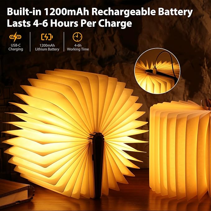 Unique Gifts for Book Lovers Women, 12 Colors Portable Book Lamp with Remote, Folding Book Light, Lovely Gift for Christmas, Birthday, Back to School & Bookshelf & Home Decor (Maple)