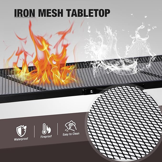 REDCAMP 55 Inch Outdoor Bar Table, 2 Pack Folding Paito Bar Height Hot Tub Table with Waterproof Mesh Top for Balcony, Garden, Poolside, Indoor, Rectangle Black