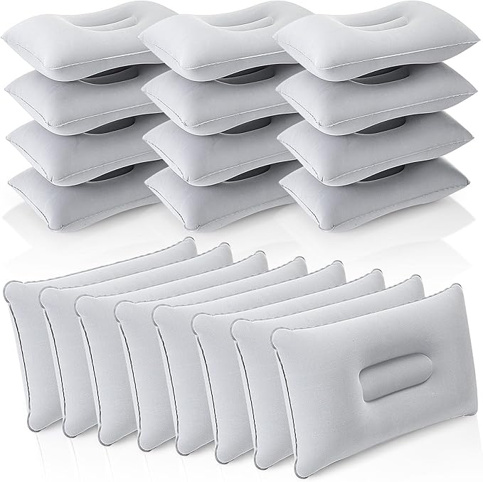 Geelin 20 Pack Inflatable Pillows for Camping Travel Beach Vacation Sand Squared Flocked Soft Fabric Backpacking Ultralight Pillows for Office Gray Sleeping Neck Head Lumbar Support