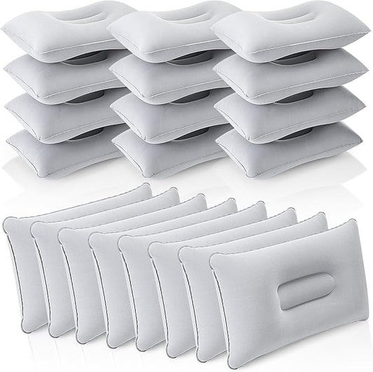 Geelin 20 Pack Inflatable Pillows for Camping Travel Beach Vacation Sand Squared Flocked Soft Fabric Backpacking Ultralight Pillows for Office Gray Sleeping Neck Head Lumbar Support