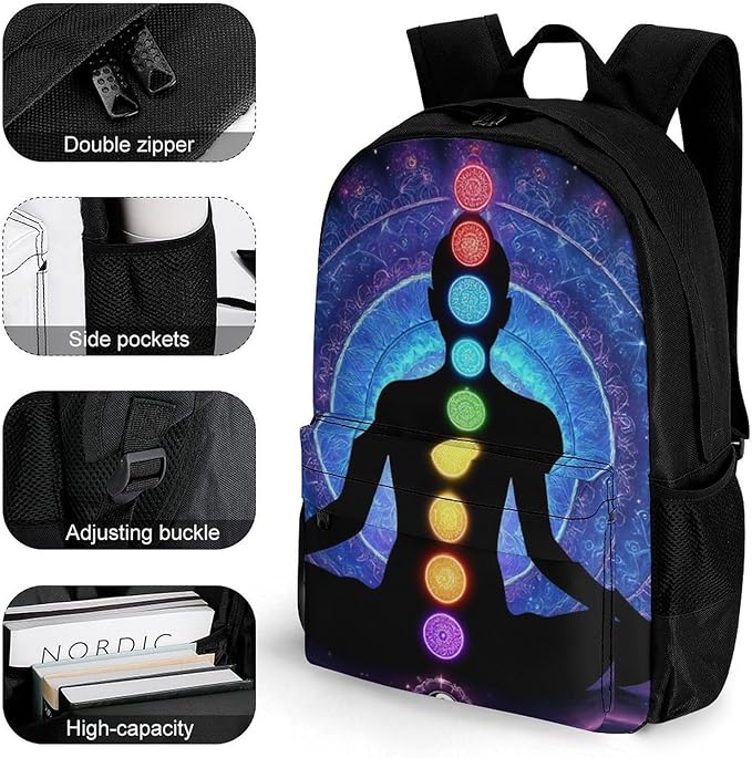 Lightweight Rucksacks for Climbing Outdoors Walking Cycling, Large Capacity Anti-Theft Multipurpose Carry On Bag, Nine Chakra Yoga Meditation Lotus Blue Mandala Camping Outdoor Backpack