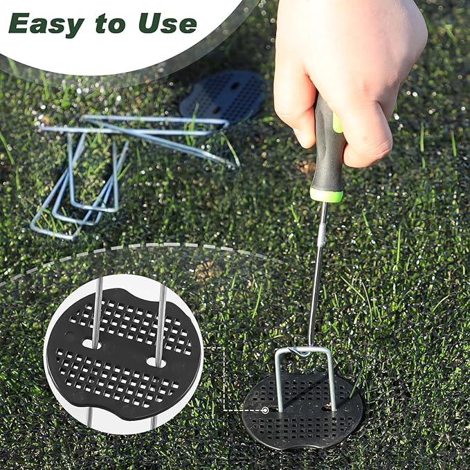 FEED GARDEN 6 Inch 100 Pcs Galvanized Landscape Staples 100 Pcs Gaskets Pick Hook Garden Stakes 11 Gauge Anti-Rust Landscaping Fabric SOD Pins U Shaped Yard Turf Stakes for Weed Barrier Fabric