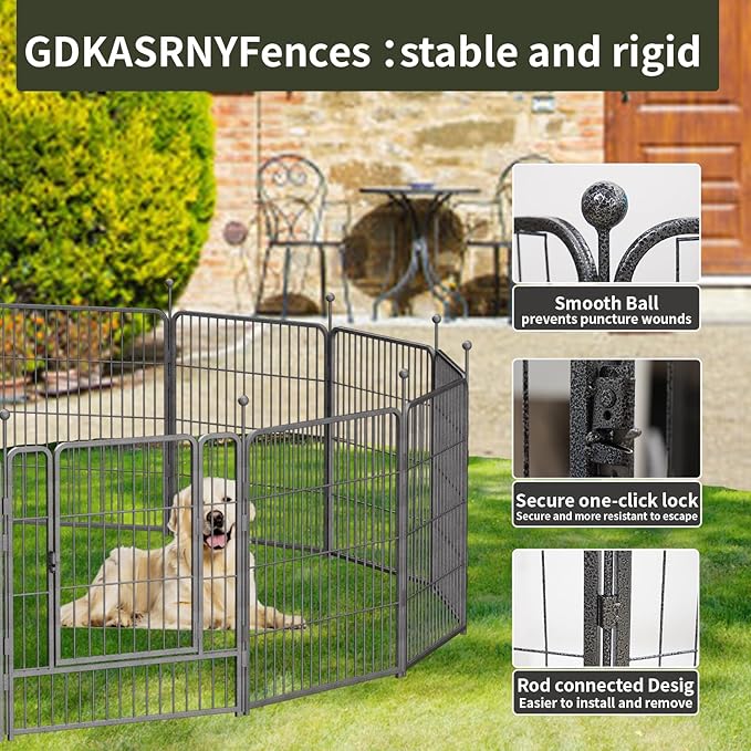 Dog Playpen,32/40/45 Inch Height in Heavy Duty, Folding Indoor Outdoor Anti-Rust Dog Exercise Fence, Portable Pet Playpen with Door for Large Medium Small Dogs and Pet (24 Panels, 45 Inch) Silver