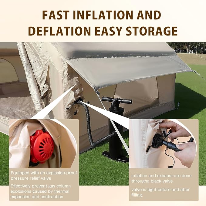Inflatable Tents for Camping, Easy to Install Blow Up Tent with Air Pump, Waterproof and Windproof 300D Oxford Cloth Air Tents with Tear Resistant Mesh Zipper Adult 5-8 Person