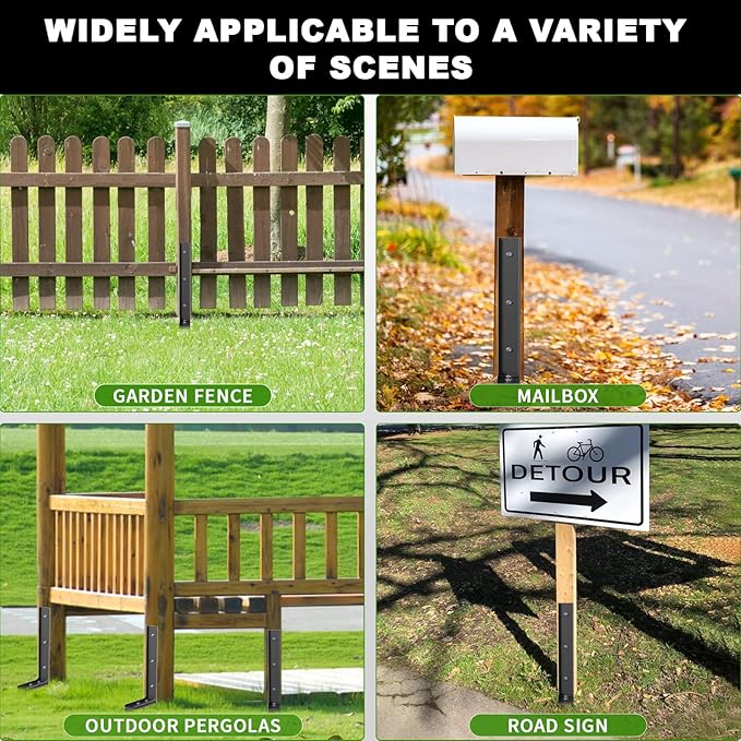 2-Pack Fence Post Repair Kit, 33.5" Heavy Duty Adjustable Thickened Metal Fence Post Anchor with Anti-Rust Coating for Repairing Tilted and Broken Wooden Post