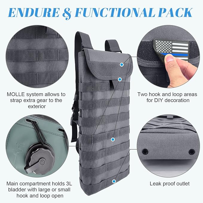 Tactical MOLLE Hydration Pack Carrier Backpack with 3L Water Bladder