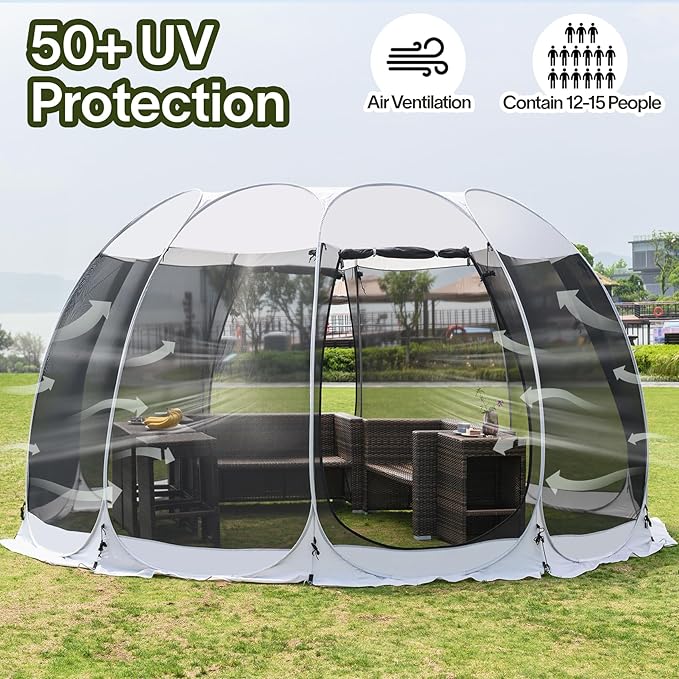 Alvantor Screen House Gazebo, 6-10-15 Person Pop Up Igloo Screened Canopy Tent with Mosquito Netting Sides, Instant UV Resistant Sun Shelter for Garden, Patio, Backyard