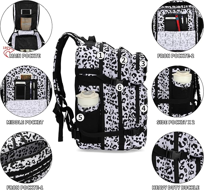 25L/45L Tactical Backpack Military Tactical Backpack Heavy Duty Molle Assault Pack for Work Gym Outdoors (1.0 25L-leopard, Small)