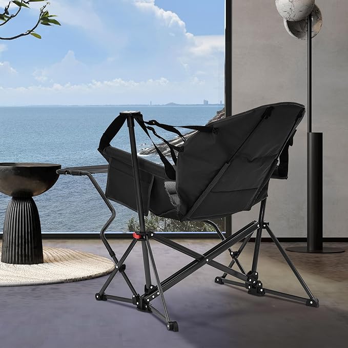 Ainfox Hammock Camping Chair with Footrest, Heavy Duty Foldable Portable Rocking Hammock Chairs Outside Swinging Camp with Cup Holder Pillow for Outdoor Patio Poolside Black Grey