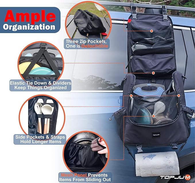 Camp Kitchen Organizer, Cooking Tools Storage Caddy Bag, Multi-Pockets, Paper Towel Holder, Portable Hanging Kitchen Caddy for Camping Utensils, Cookware & BBQ Essentials Bag Only