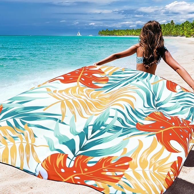 Beach Blanket, Sandproof Beach Mat, Waterproof Quick Drying Lightweight Outdoor Aztec Picnic Mat 79" X 83"/120"x108" for 2-8 Adults for Travel, Camping, Hiking