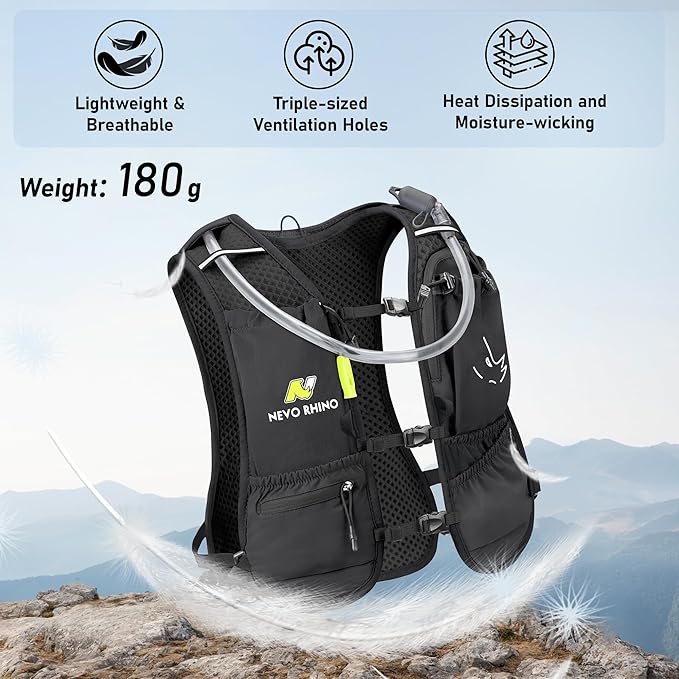 N NEVO RHINO Small Running Vest for Women Men, Lightweight Hydration Vest with Water Bladder 1.5 Liter, Hydration Backpack for Trial Hiking Cycling Jogging