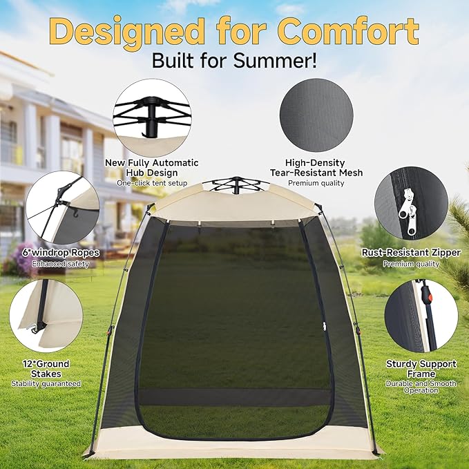 EighteenTek Screen House Gazebo, 2-4-6 Person Pop Up Screen Tent, Instant Screen Room with Carry Bag, Outdoor Mosquito Tent Pop-Up, Sun Shade Shelter for Patio, Garden, Backyard, Deck