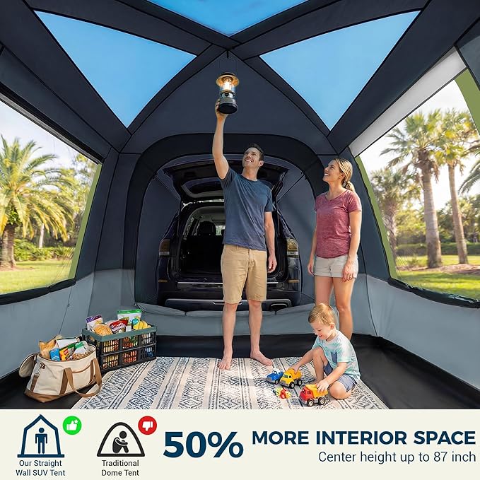 5/6 Person SUV Tent for Camping, SUV Tailgate Tent,Truck Car Tent Weather Resistant Portable for Car SUV Van Camping, Includes Rainfly and Storage Bag, 10' W X 8' L X 7.1' H