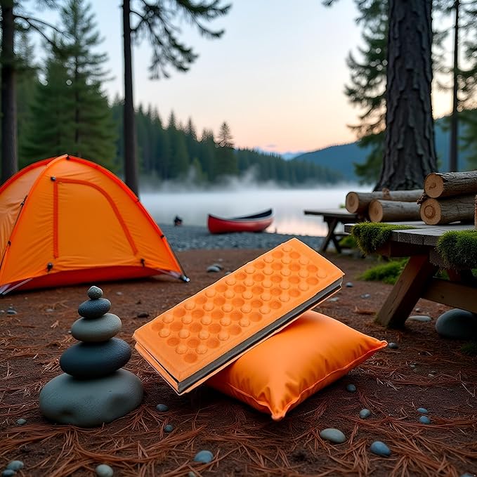 Orange Foldable Portable Outdoor Camping Hiking Picnic Waterproof Foam Cushion Pad Foam Sleeping Mats for Camping, Camping Mattress Sleeping Bags and Camp Bedding