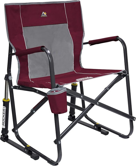 GCI OUTDOOR Freestyle Rocker Camping Chair | Portable Folding Rocking Chair with Solid, Durable Armrests, Drink Holder & Comfortable Backrest — Cinnamon