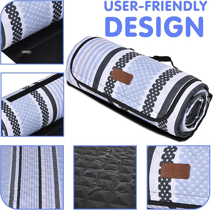 Oversized Waterproof Picnic Mat, Dustproof Washable Outdoor Beach Mat. Suitable for Camping, Outdoor, Beach, Party and Concert. (Dark Green & Light Blue, 80" * 80")