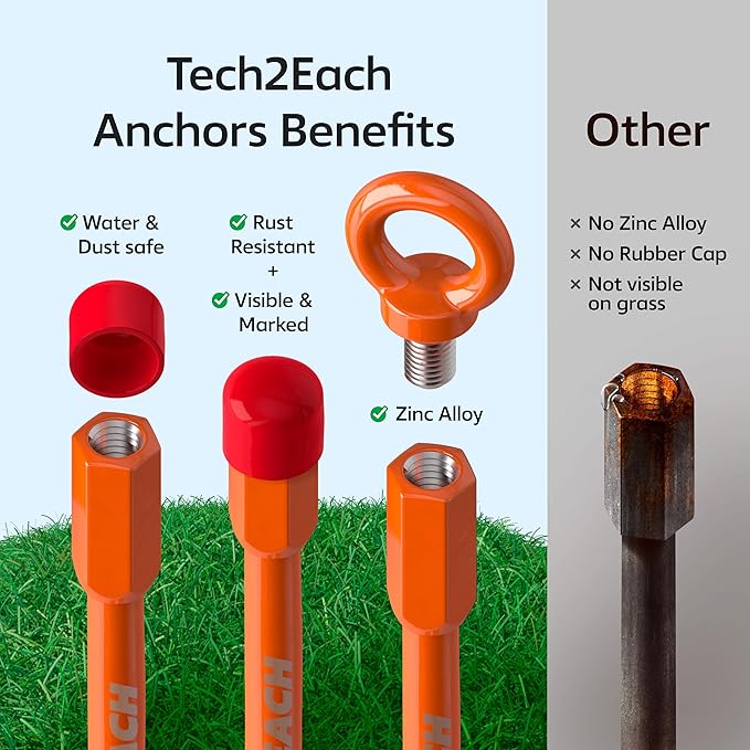 18" Heavy Duty Ground Anchors Kit (Orange 4 Pcs) - Shed Tree Tent Dog Canopy Trampoline Anchor Kit - Long Spiral Earth Auger - Tie Down Screw in Swing Set Anchors - to Ground Stakes - Sand Anchor Kit