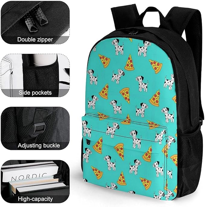 Men Women Lightweight Cute Great Dane Pizza Casual Daypack Big Capacity Bookbag With Padded Straps for Gym Travel Walking Cycling