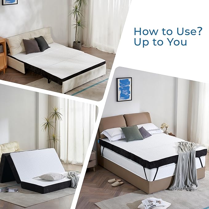 Odorless Foldable Mattress Twin XL 80" x 38" x 6", 6 Inch Folding Foam Mattress with Storage Bag, Fiberglass Free Trifold Memory Foam Mattress for RV, Guest Bed