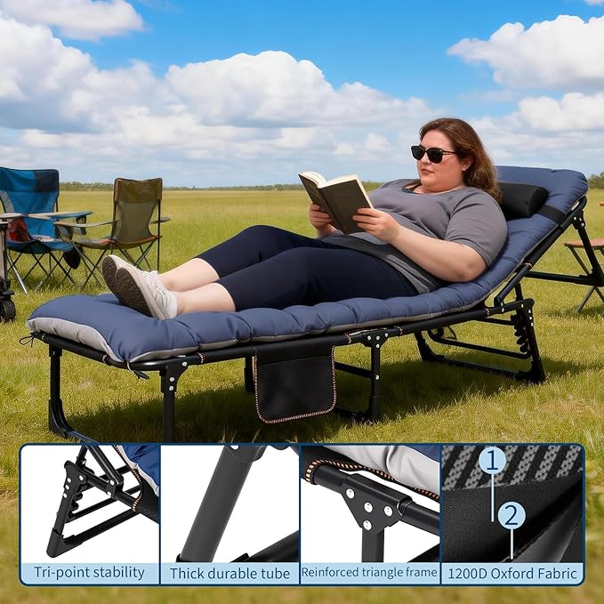 Portable Camping Cot for Adults, Folding Sleeping Cot with Removable Thick Mattress & Carry Bag, Double Layer Oxford Camping Bed for Travel Tent Day Bed Outdoor Home Guest Office Nap, 400LBS Load