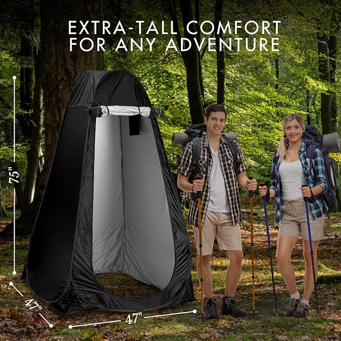 Portable Pop-Up Privacy Tent – Black/Green & Carry Bag. Outdoor Shower, Toilet, and Changing shelter. Water-Repellent, Compact, UV-Protective. Privacy Tent for Camping, Beach, Hiking, and Festivals.