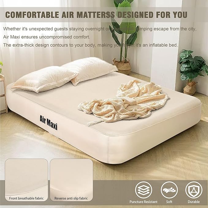 Camping Air Mattress Queen with Built in Pump, 13.78" Height Inflatable Airbed, Fast & Easy Inflation/Deflation Inflatable Mattress with Portable Carrying Bag, Inflatable Bed for Home, Camping
