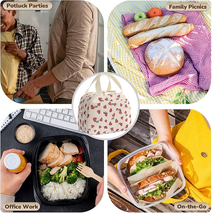 Lunch Bag for Women Men Cute Corduroy Lunch Tote Bags Reusable Insulated Lunch Box Large Capacity Reusable Insulated Cooler for Work/Picnic/Travel