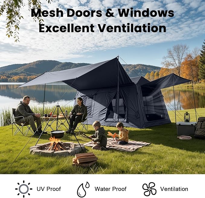 Inflatable Tents for Camping, Large Blow Up Tent with Hand Pump, Easy Setup InflatableTent 4 Season Tent, Waterproof Oxford Air Glamping Tents for Camping Adult 4/6/8/10/12 Person