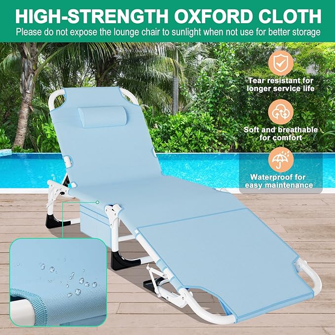 LILYPELLE Tanning Chair with Face Hole, Heavy Duty Outside Lounge Chair with Mattress, Folding Outdoor Face Down Tanning Chairs Arm Hole for Beach Poolside Patio Sunbathing Lawn Camping