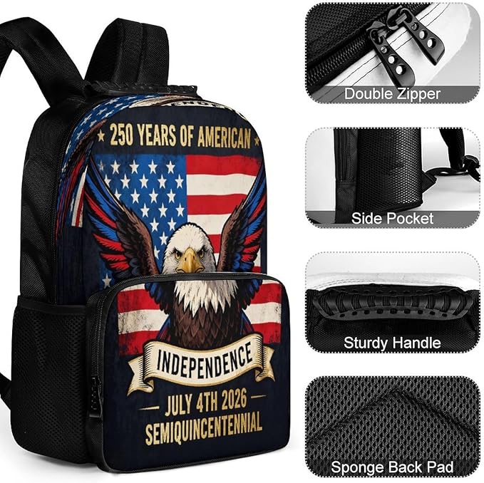 Casual Daypack Multipurpose Anti-Theft Large Capacity Carry On Bag, USA 250th Anniversary Patriotic Independence Celebration Art Casual Daypack Climbing Shoulder Bag With Padded Straps