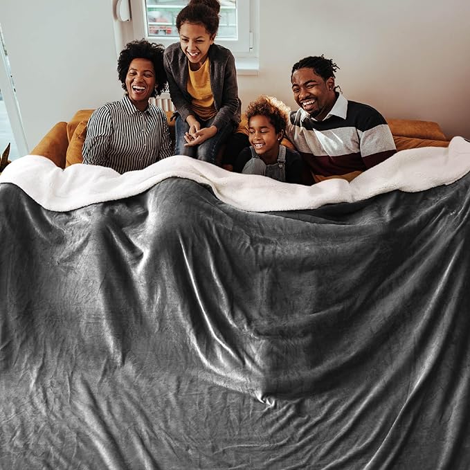 Bedsure GentleSoft Sherpa Fleece Oversized Cal King Blankets for Bed - Thick and Warm, Soft Fuzzy Plush Large Blanket for Winter, Charcoal, 112x98 Inches