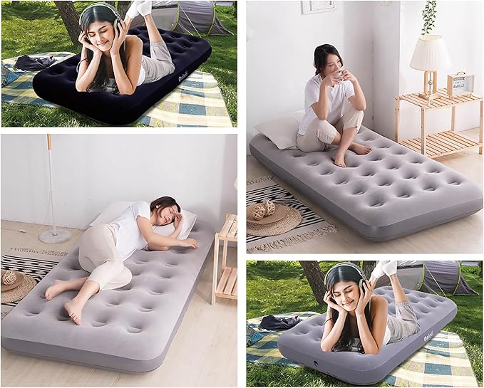 Twin Size Single Camping Air Mattress Bed with Air Pump,75"x 39"Thickened Portable Inflatable Mattress Blow Up Air Mattress,Travel Sleeping Bed Pad for Camping Home Hiking(Gray)